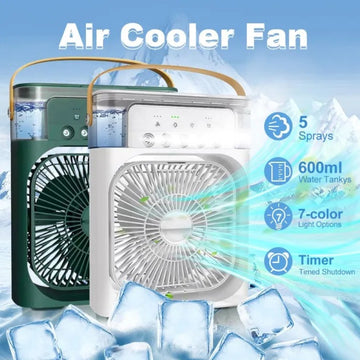 Portable Air Conditioner Mist Fan 10 Inch – 3 in 1 Mini AC Air Cooler with Humidifier, Ice Water Cooling, LED Lights & Adjustable Wind Speed for Room, Office & Home
