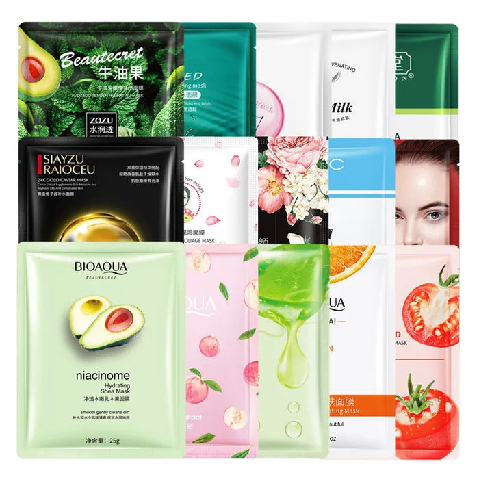 BIOAQUA Pack of 30 Moisturizing Facial Face Sheet Mask & Hydrating, Moisturizing, Skin Care Sheet Mask Lip Mask And Eye Mask