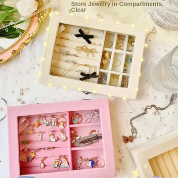 Velvet Glass Ring Earring Jewelry Display Organizer Box