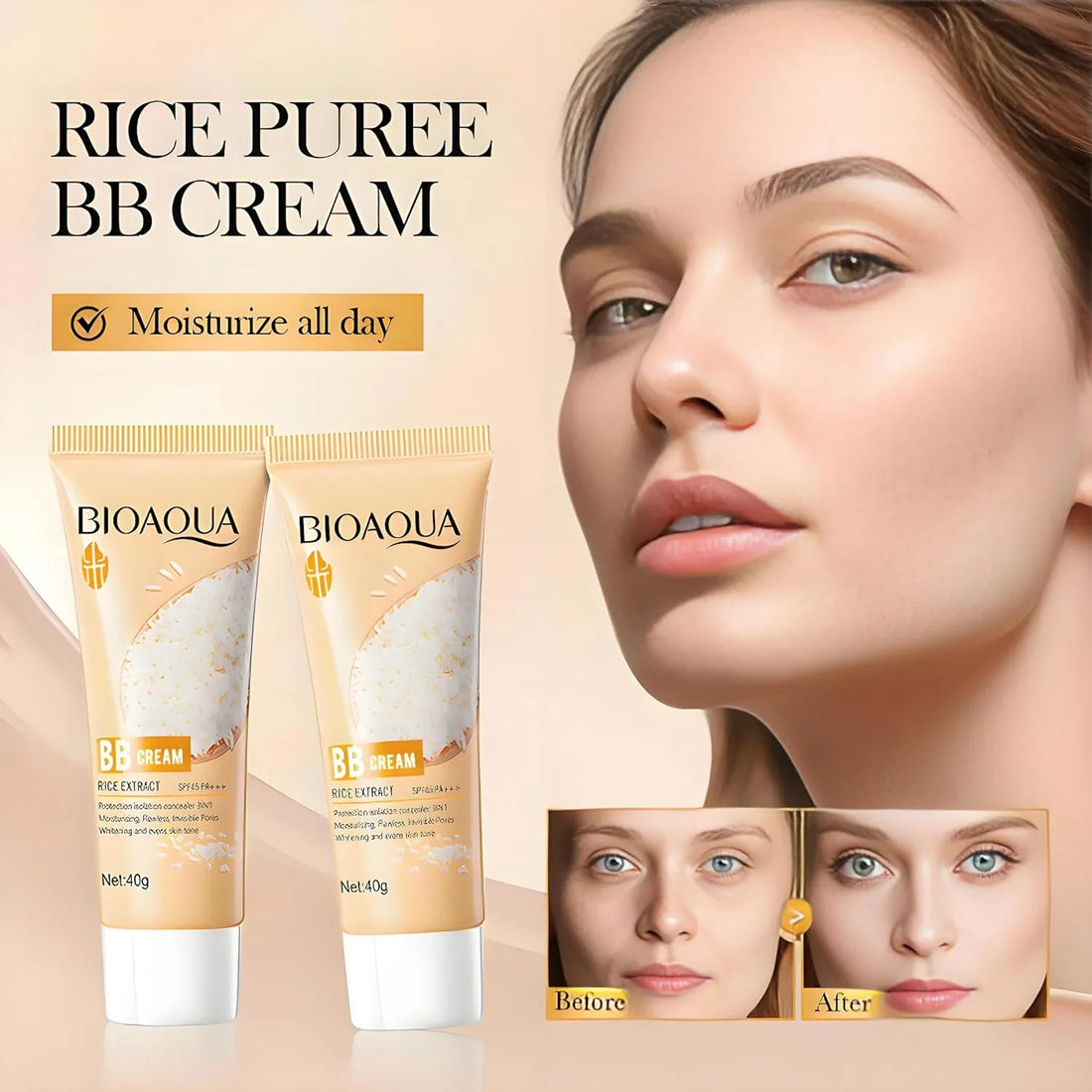 Bioaqua Rice Raw Pulp BB Cream Rice Extract SPF45 Pa+++  -  40g